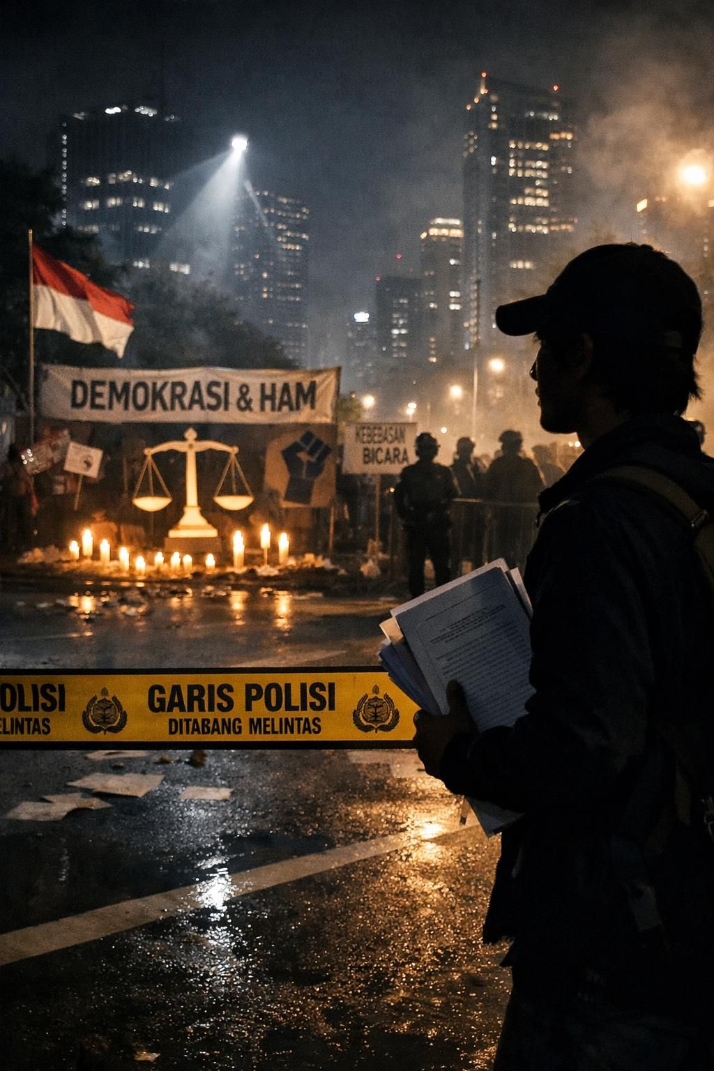 aktivis kontras menjadi korban serangan air keras. sahroni mengecam teror ini yang merugikan demokrasi dan mengancam kebebasan bersuara.