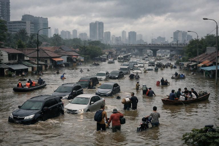 potret dramatis banjir besar yang melanda jakarta dan tangerang setelah hujan deras sepanjang malam, lengkap dengan laporan terbaru dari cnbc indonesia.