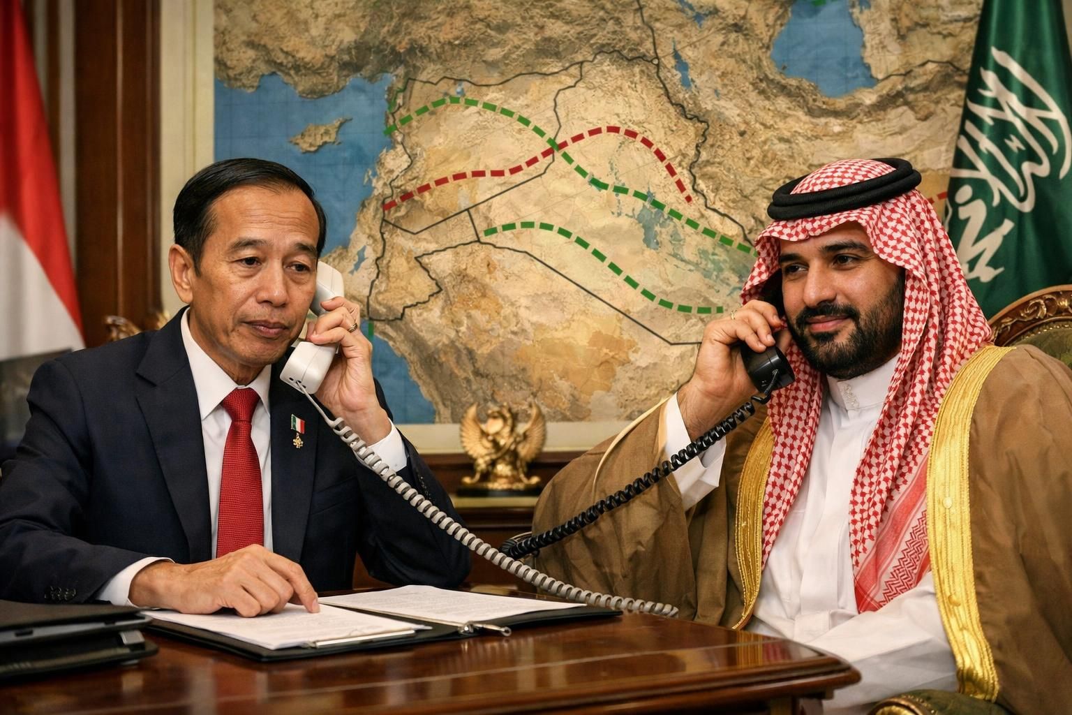 prabowo menghubungi mbs dan mendesak penghentian segera aksi militer di timur tengah untuk menciptakan perdamaian dan stabilitas regional.