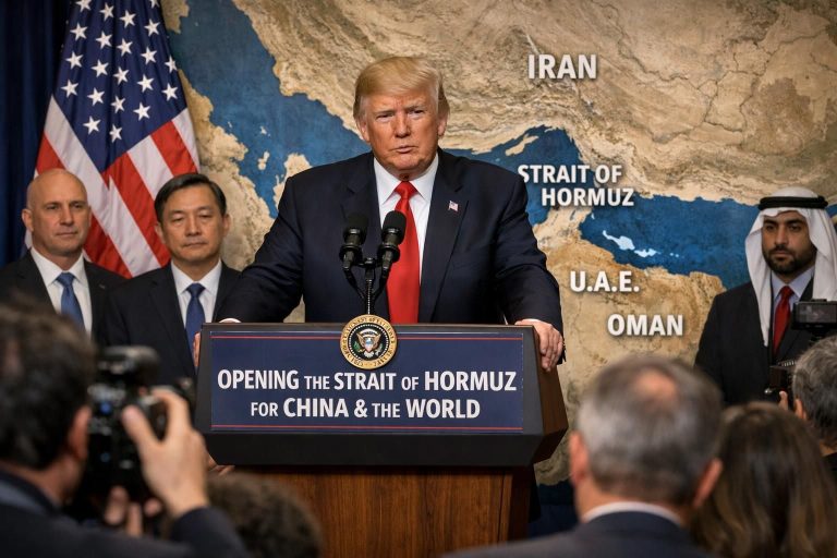 trump mengumumkan pembukaan permanen selat hormuz bagi china dan komunitas global, menandai terobosan besar dalam hubungan internasional dan perdagangan global.