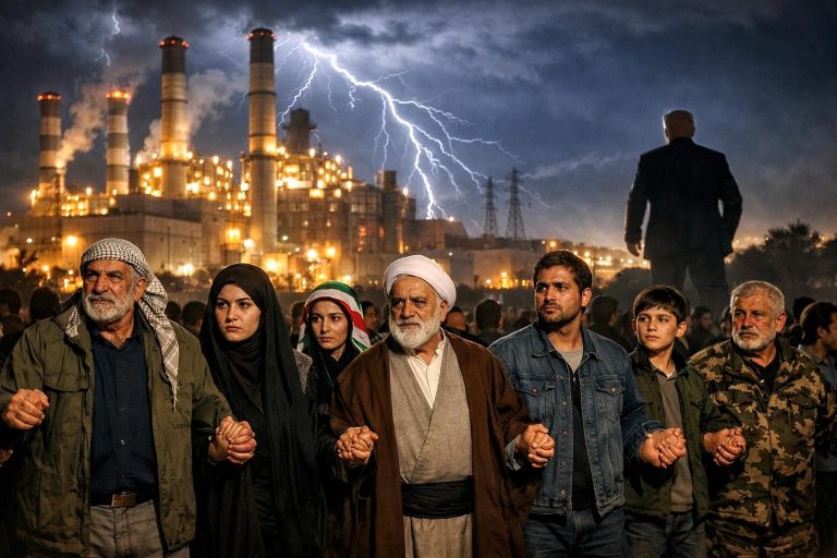 trump mengancam serang pembangkit listrik, iran mengajak warga membentuk rantai manusia untuk melindungi fasilitas penting.
