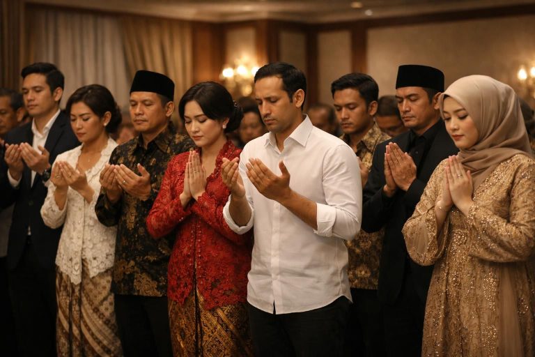 barisan selebriti berkumpul dalam acara doa bersama untuk mendukung menjelang keputusan kasus nadiem makarim, diliput oleh kompas.com.