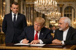 saksikan momen bersejarah saat trump menandatangani mou perdamaian dengan iran, disaksikan oleh macron di istana versailles, menandai langkah penting dalam diplomasi internasional.