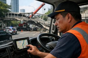 pengakuan sopir truk crane yang menabrak jpo tendean: fokus pada peta digital saat kejadian terjadi, yang menyebabkan kecelakaan.