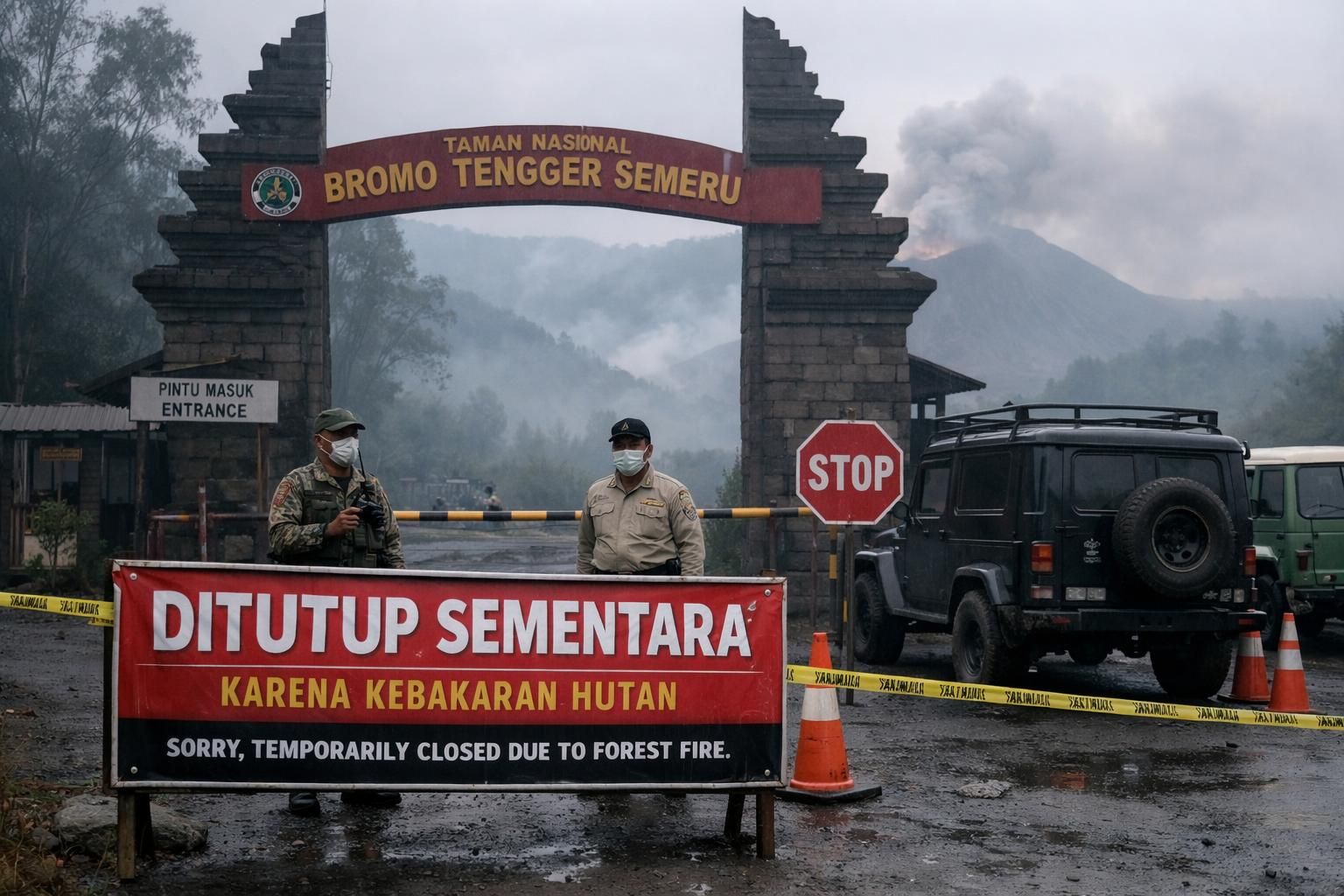 gunung bromo ditutup sementara akibat kebakaran. pengunjung yang sudah membeli tiket dapat mengajukan pengembalian dana. dapatkan informasi lengkap di detiknews.