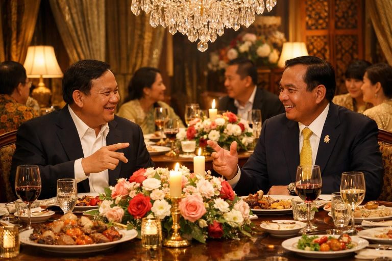 prabowo mengadakan jamuan makan malam untuk mempererat persahabatan, di mana perdana menteri thailand memberikan pujian atas upaya tersebut.