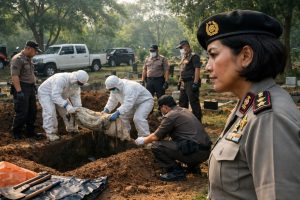 proses ekshumasi jenazah sutrimo dimulai pagi ini dengan pengawasan ketat dari brigjen hastry, dilaporkan oleh detiknews.